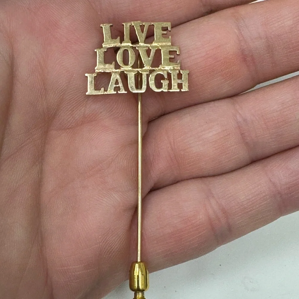 14K solid yellow Gold 'Live Love Laugh' Stick Pin